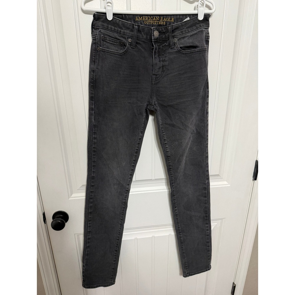 American Eagle Jeans Mens 30x26 Skinny Extreme Flex Faded Black Denim EUC